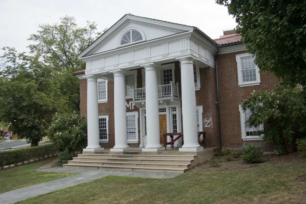 Brick fraternity home with white pillars