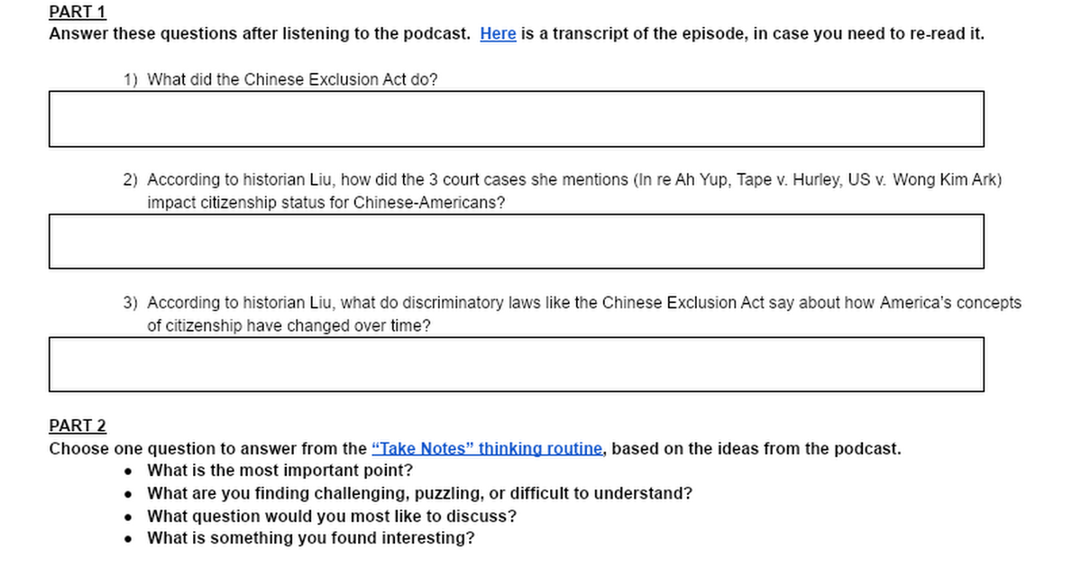 For Students Chinese Exclusion Act • New American History